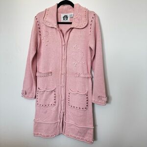 Vintage Storybook Knits Pink Pearl Beaded Heart Cardigan Coat